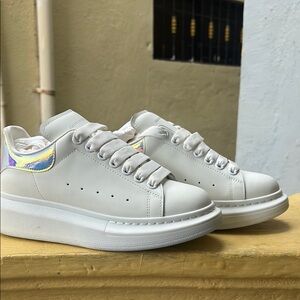 Alexander McQueen White Leather Sneakers with Iridescent Heel